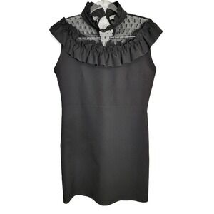 Piazza Sempione Italia L Black Ruffle Mesh Polka Dot Dress Wednesday Goth